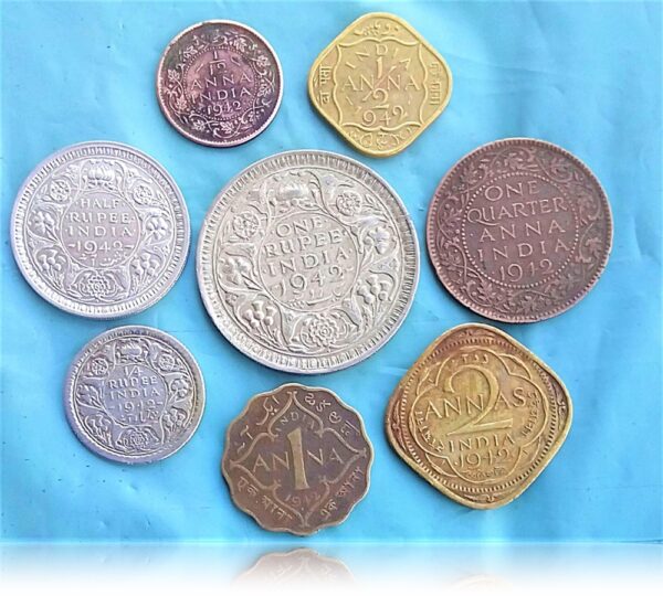 1942 British India Rupee Half Quarter Rupee two anna 1 anna Half Anna Full Set 8 coins Best Buy Point Worth Collecting - Image 2