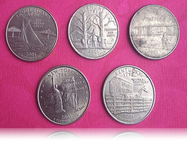 2001 USA  State Quarter Series Full Set of 5 coins - Image 2