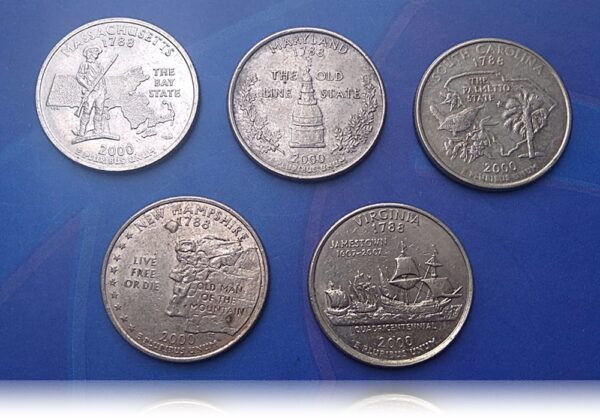 USA 50 State Quarter Series 2000 full set 5 coins Rare - Image 3
