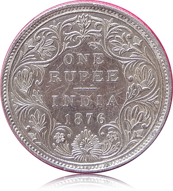 1876 1 Rupee British India Queen Bombay Dot Variety- RARE - Image 3