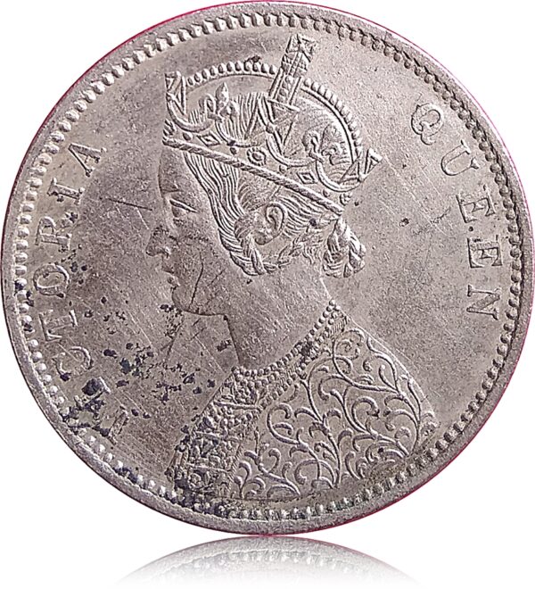 1876 1 Rupee British India Queen Bombay Dot Variety- RARE - Image 2