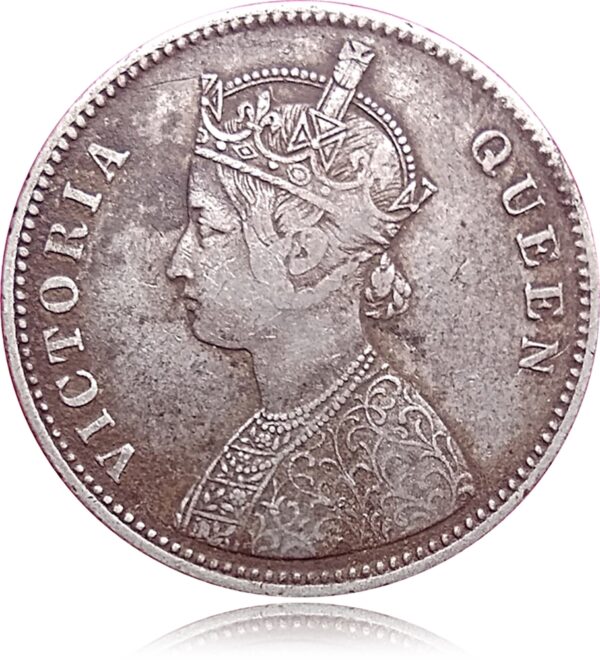 1876 1 Rupee British India Victoria Queen Calcutta Mint - Rare -Uncleaned - Best Found Value online - Image 2