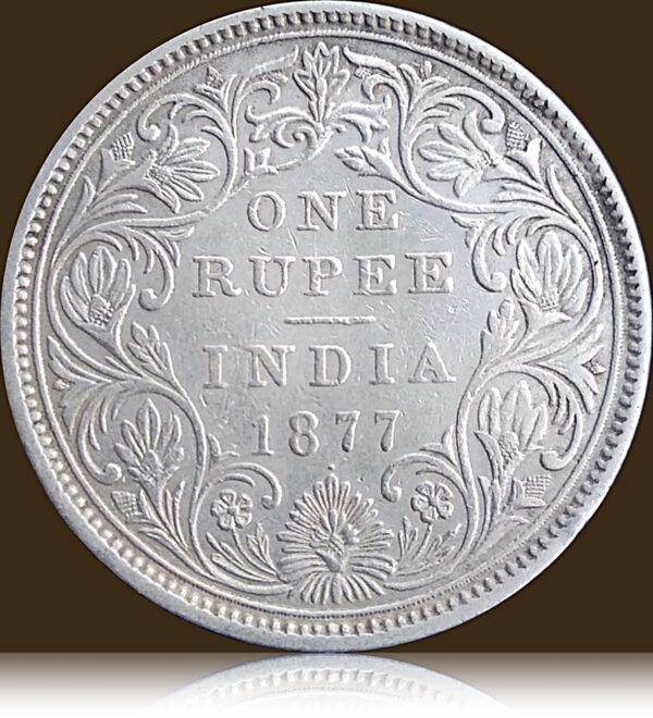 1877 1 Rupee British India Queen Victoria Empress - Worth Buy - Image 3