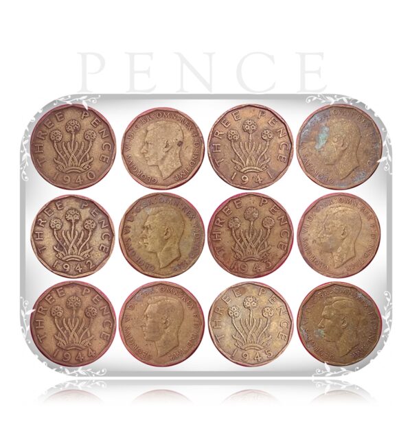 1940-1945 United Kingdom UK King George VI 3 pence 6 consecutive years Extremely rare collection