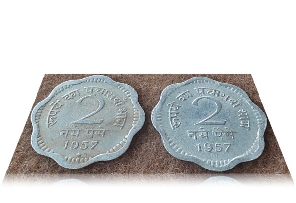 1957 2 paise republic India Bombay Calcutta mint coins