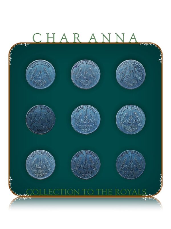 1950 1951 1954 1955 1956 Republic India - Char Anna - Quarter Rupee 9 coins set - Best buy - Worth on time Collection