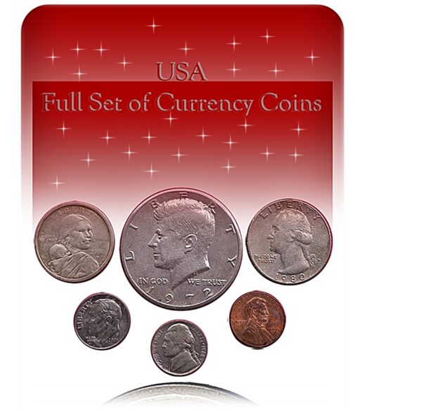 USA Full set 1 Dollar Half Dollar Quarter Dollar One Dime Five Cents One Cent -6 coins Full USA Set Coins
