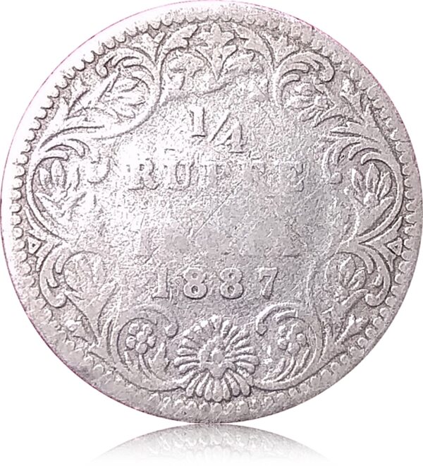 1887 Quarter Rupee British India Queen Victoria Empress - Old Money - Image 3