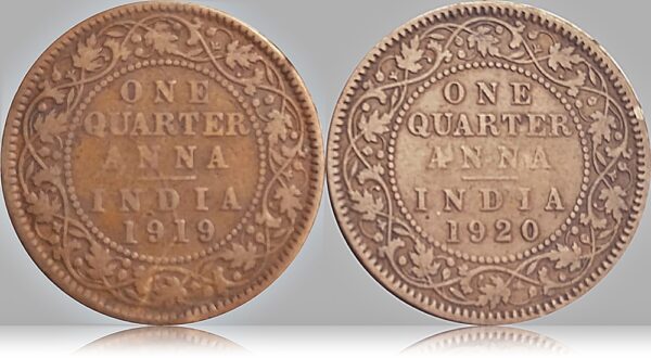 1919 & 1920 1/4 Quarter Anna British India King George V best online value - Image 3