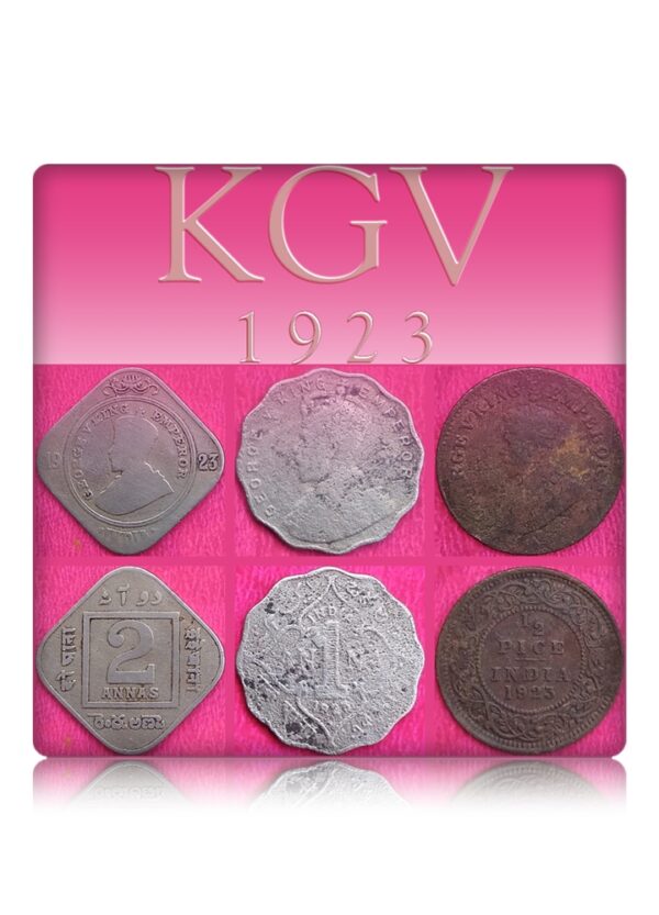 1923 British India King George V Half Pice 1 Anna 2 Annas Coins - Rare Collection555 - Image 2