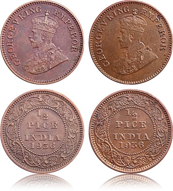 1936 1/2 Half Pice British India King George V 2 Coin set - Best Buy - Image 2