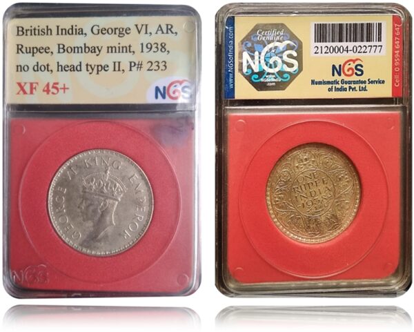 1938 1 Rupee British India King George VI NGS Certified Bombay Mint-Dot less  Worth Buy - Image 4