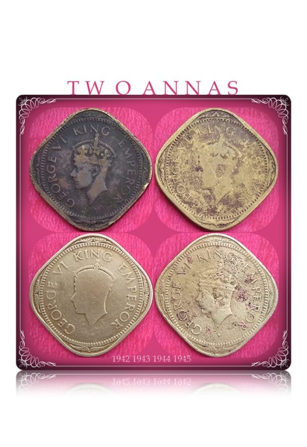2 Annas 1942 1943 1944 1945 British India King George VI Brass Rare Coins 4 nos