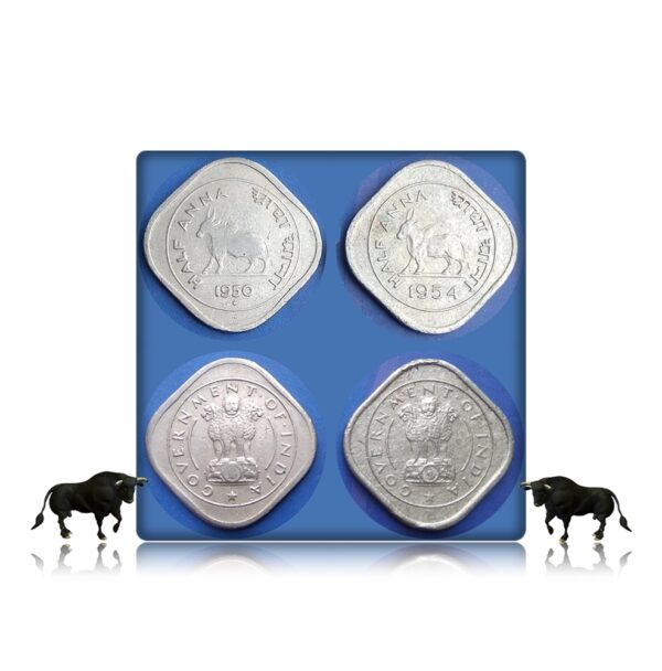 Rare 1950 Bombay 1954 calcutta mint Half anna bull coins set- Best Buy