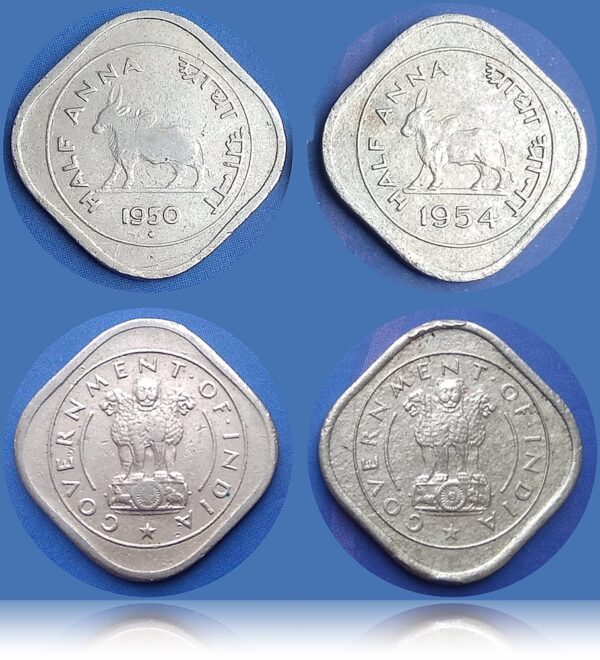 Rare 1950 Bombay 1954 calcutta mint Half anna bull coins set- Best Buy - Image 2