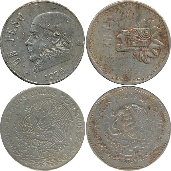 1975 & 1981 Peso coins of Estados Unidos Mexicanos 5 & UN Peso Coins - Image 2