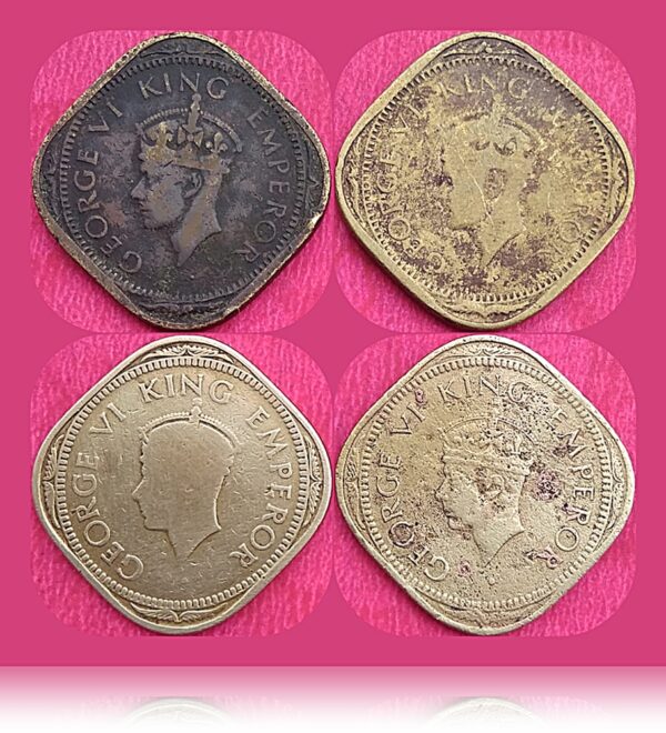 2 Annas 1942 1943 1944 1945 British India King George VI Brass Rare Coins 4 nos - Image 2