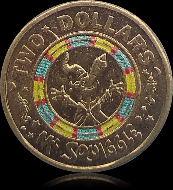 The Australian 2 coin is a special commemorative release depicts the television series main character "Mr Squiggle" in a coloured blue, red & yellow ring. - Image 2