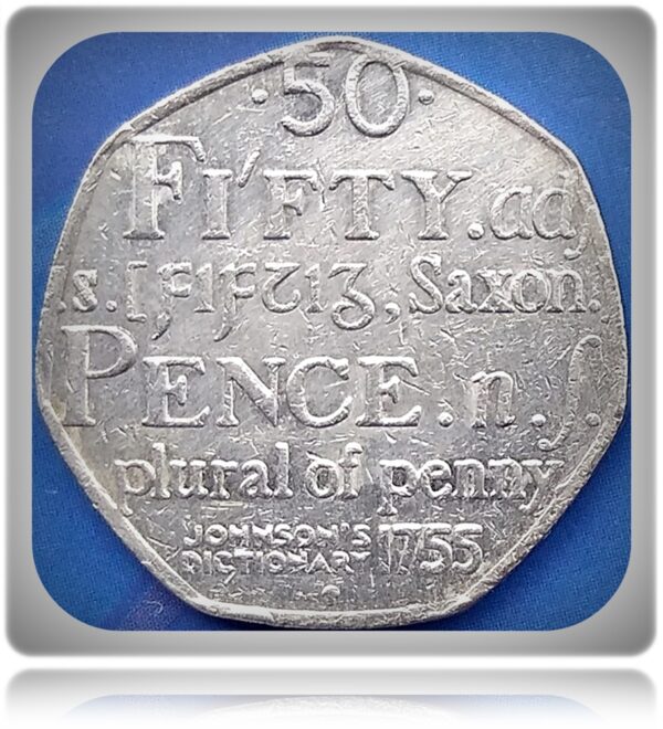 50 pence 2005-250th Anniversary of Samuel Johnson's Dictionary of the English Language Very rare United Kingdom commemorative coin - Image 2