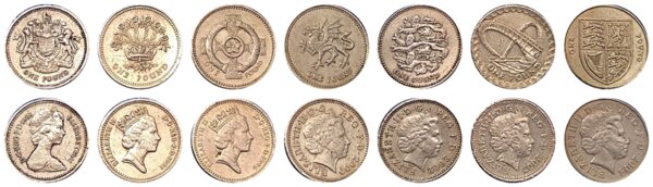 UK 1 pound commemorative coins all different years and different designs 7 coins lot - Image 4
