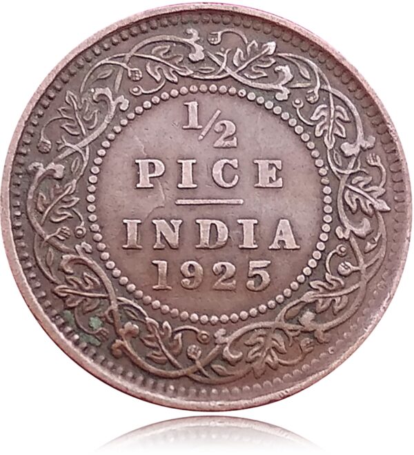 1925 Half Pice George V Very rare and cute Ghost Calcutta Coin - Image 2