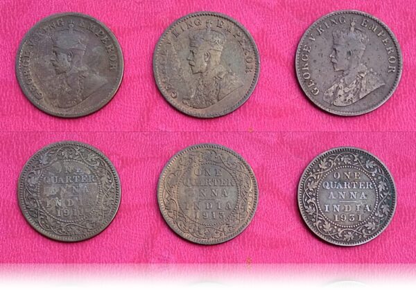 1911 1913 1931 British India 1/4 Quarter Anna Coins King George V - Best Buy - Image 2