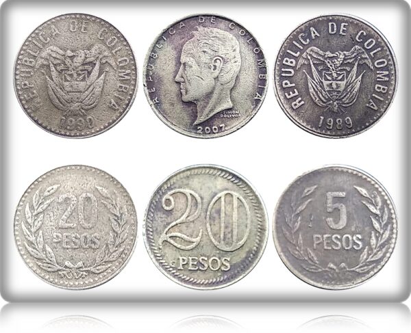 1989 1990 2007 Pesos Republic of Colombia 3 coins - Worth Buy - Image 2