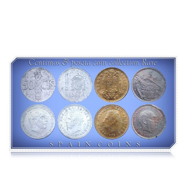 Extremely rare collection SPAIN 50 centimos, 1 peseta ( both Alluminium coins), UNA ( 2.5 pesetas) and 5 pesatas set of 4 coins
