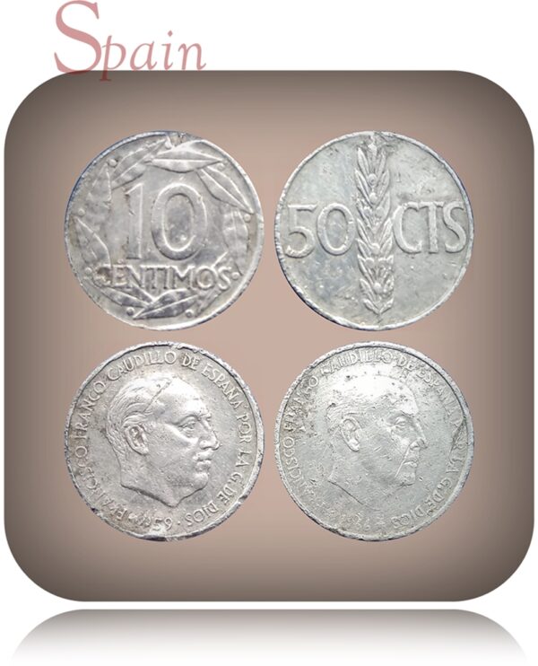 Extremely rare collection SPAIN old 10 & 50 centimos coins . very hard to find