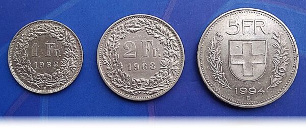 Swiss Franc 1 2 and 5 set of 3 coins - Image 3