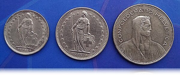 Swiss Franc 1 2 and 5 set of 3 coins - Image 2