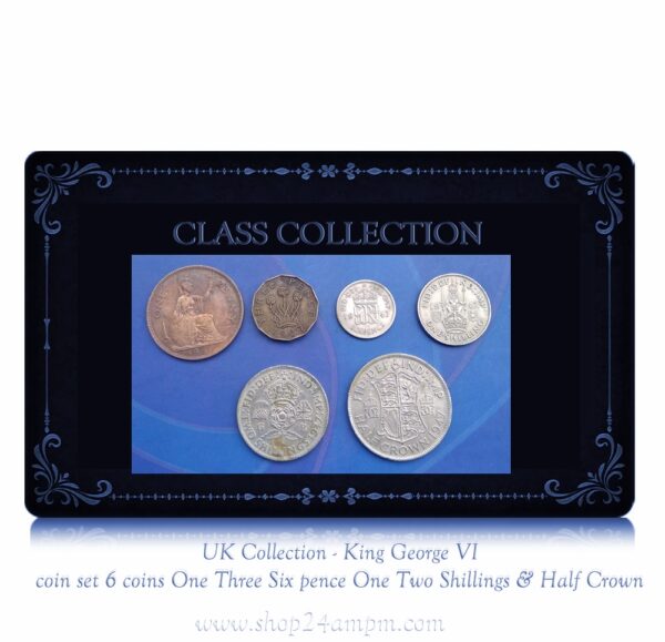 UK Collection - King George VI coin set 6 coins One Three Six pence One Two Shillings & Half Crown