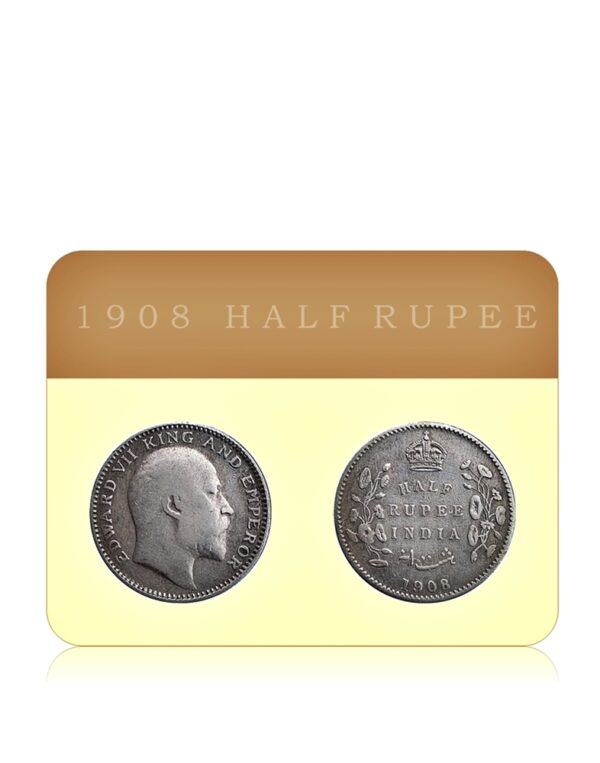 1908 Half Rupee King Edward VII Calcutta mint Extremely rare collection silver COIN - High grade
