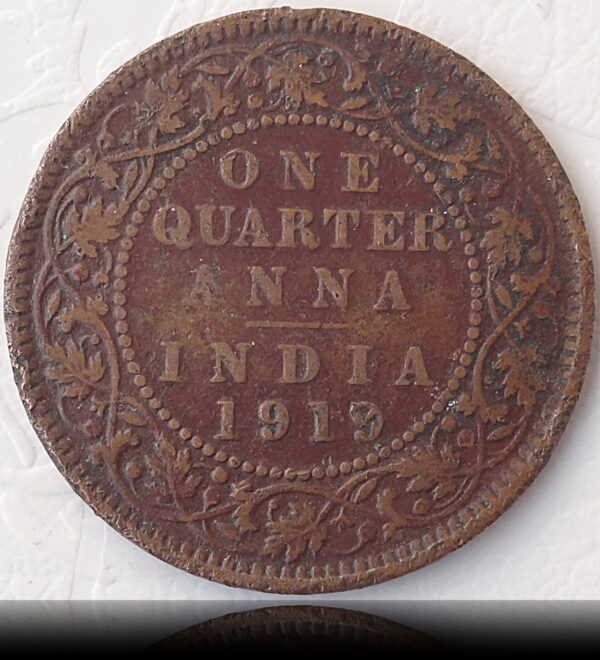 1919 1/4 Quarter Anna King George V Copper coin Worth Collecting HIT 9 punch mark - Worth Coin - Image 3