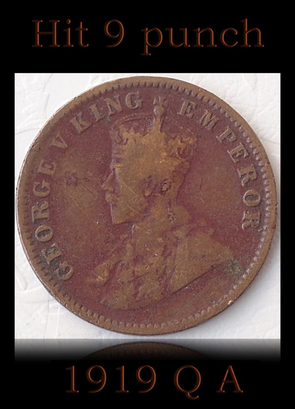 1919 1/4 Quarter Anna King George V Copper coin Worth Collecting HIT 9 punch mark - Worth Coin