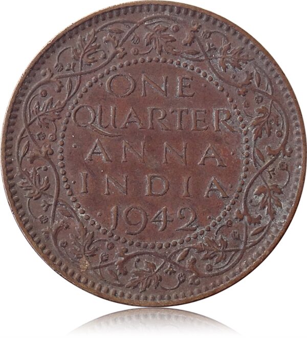 1942 British India 1/4 Quarter Anna King George VI Calcutta Mint- Best Buy - Image 3