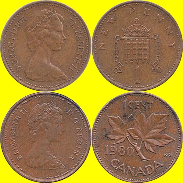 1971 1980 1 PENNY & Canada Cent Queen Elizabeth II worth collecting - Image 2