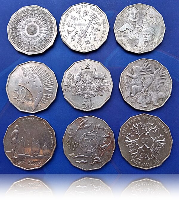 Australia 50 Cents commemorative coins set of 9 lot Very rare and Hard collection - Image 2