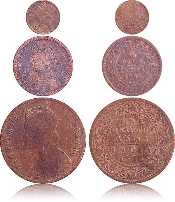 1888 British India Queen Victoria Empress Coins of 1 /12 Anna 1/2 Half Pice 1/4 Quarter Anna Worth Buy - Image 2