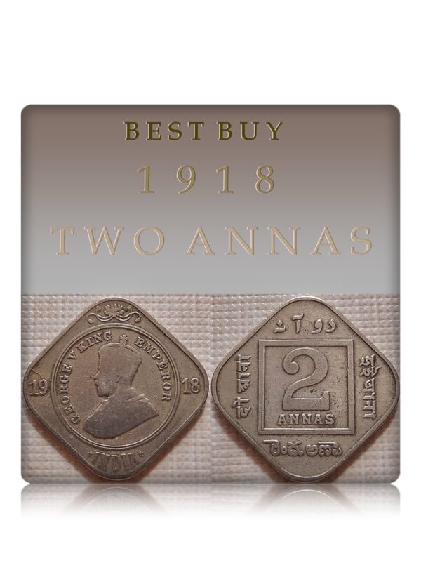 1918 TWO ANNAS British India King George V CALCUTTA MINT - Best Buy