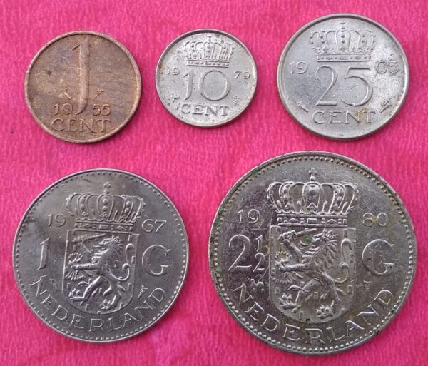 Netherlands very extremely rare collection 1,10,25 cents and 1, 2 1/2 guilder- Worth buy - Image 2