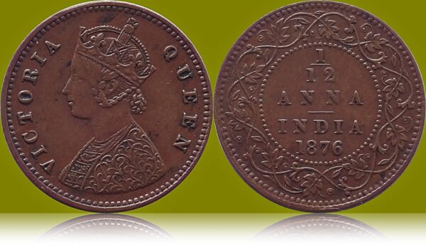 1876 1/12 Anna Queen Victoria British India