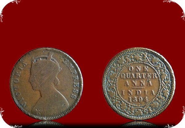 1894 Quarter Anna Queen Victoria Empress Calcutta Mint