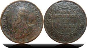 1911 Quarter Anna King George V Coin