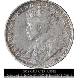 1928 Quarter Rupee Coin George V King Emperor Bombay Mint