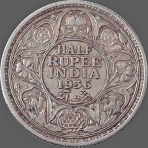 1936 Half Rupee Coin Calcutta Mint