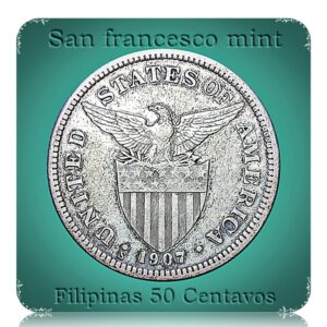 1907 Filipinas 50 Centavos silver coin 'S'..San francesco mint low mintage