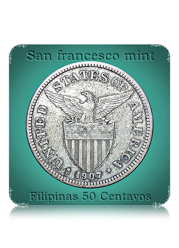 1907 Filipinas 50 Centavos silver coin 'S'..San francesco mint low mintage