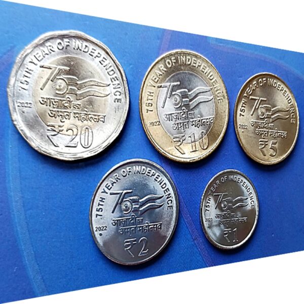 Republic of India..Aazadi ka Amrit Mahothsav Coin Collection -20,10,5,2,1 coins O RIGHT