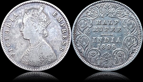 1896 Silver Half Rupee Calcutta Mint Victoria Empress